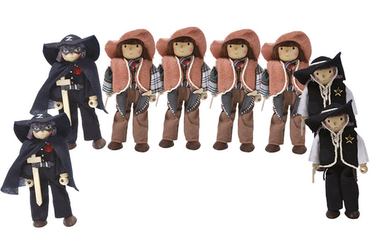 Petite poupée articulée - Cowboy - Lot de 8