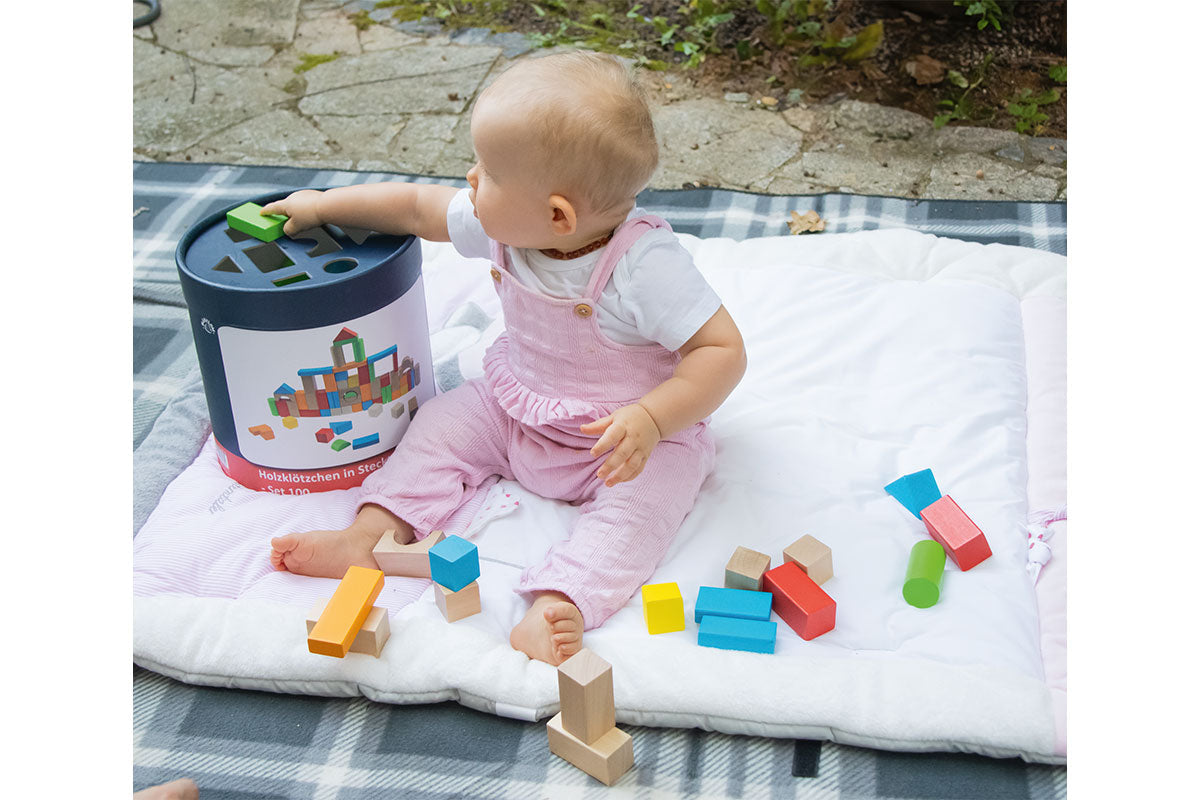 Holzklötzchen in Stecktrommel - Set 100 Babylon BLS GmbH, Kopernikusstraße 1, 74670 Forchtenberg; Kontakt: mail@bls.de